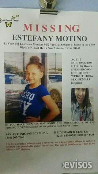 Busco a estefany motiño una joven de 12 años que ha desaparecido